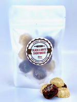 Chocolate and traditional buttery shortbread bites with glittery gold and silver sprinkles. Packaged in a translucent, resealable bag with an attractive label on the front.Packed in a